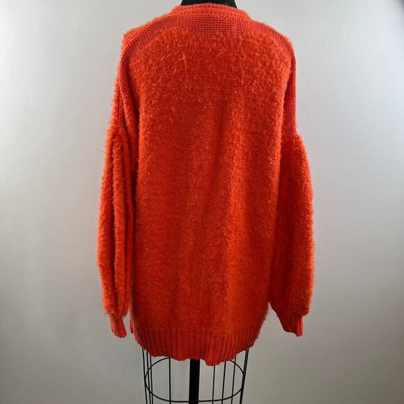 Free People Orange Snow Drop Knit Button-Up Oversized V-Neck Cardigan Sweater S - Picture 5 of 8